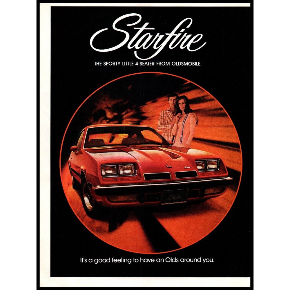 1975 Oldsmobile Starfire 2 Door Hatchback Vintage Print Ad 70s Fashion Wall Art